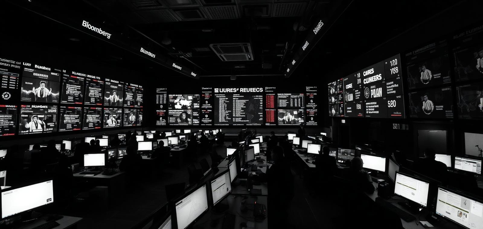 PRAnchor newsroom operations floor with wall of live media monitors